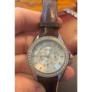 Women's 40mm Silver Tone Fossil Watch, ES-2344, Crystal accents